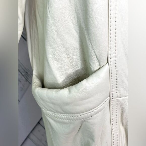 Vintage 80s WINLIT Cream Leather Coat Padded Shoulders Size M - Picture 6 of 12